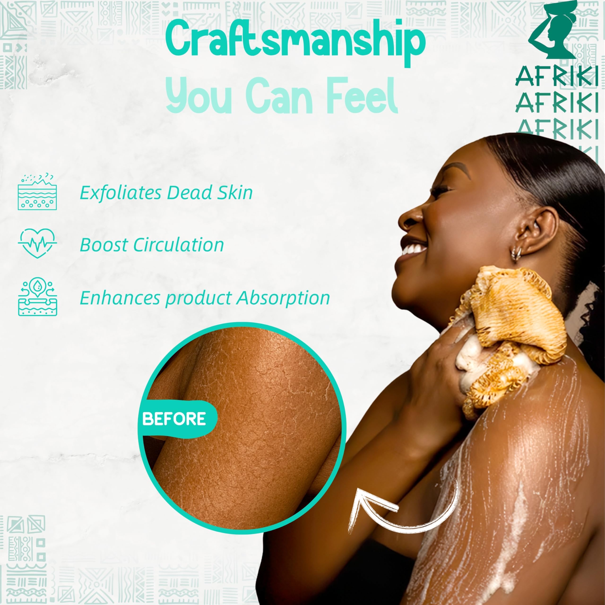 AFRIKI Nylon durable maillage pour nettoyage corporel efficace et durable.