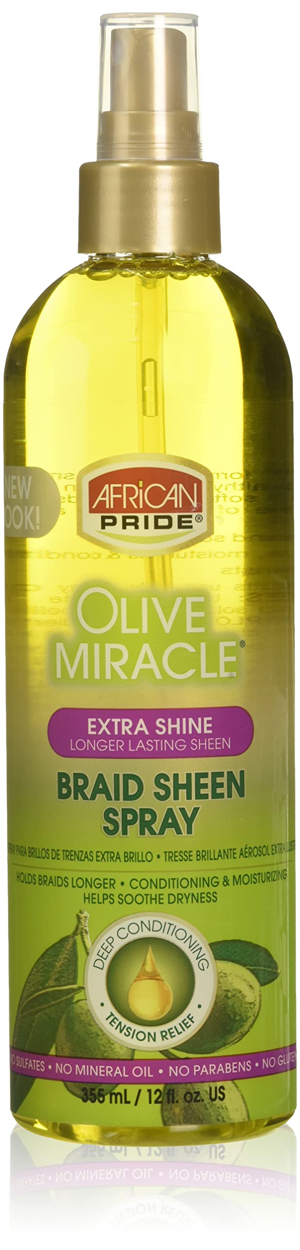 Bouteille African Pride Braid Sheen Extra Spray pour brillance des tresses.