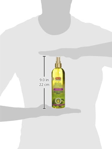 Cheveux lustrés grâce au African Pride Braid Sheen Extra Spray.