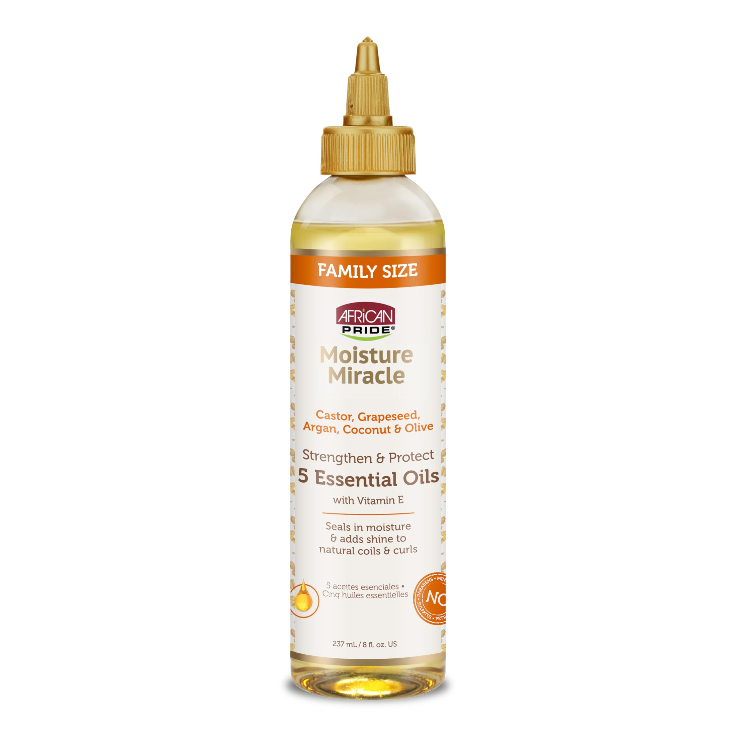Huiles African Pride Miracle, bouteille versant, hydratation légère pour cheveux et cuir chevelu.