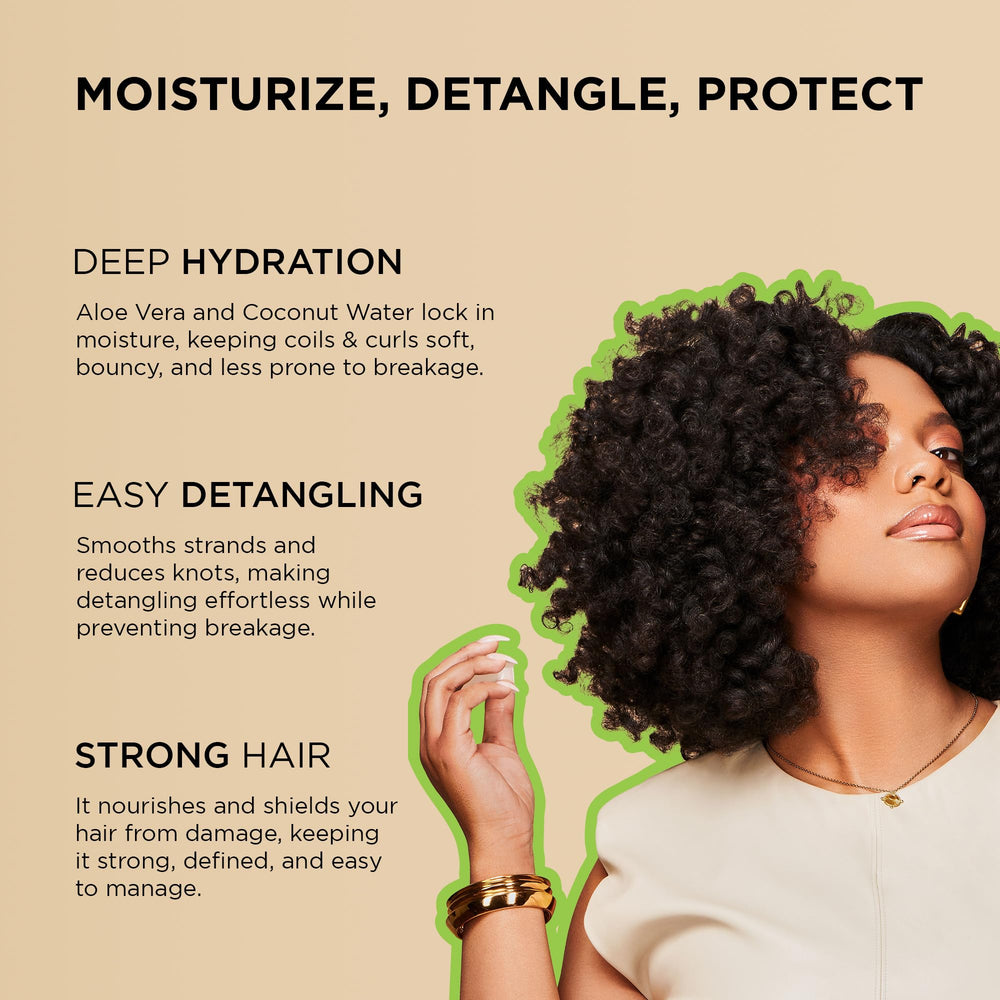 Aloe vera et eau de coco offrent hydratation et glisse pour les cheveux bouclés.