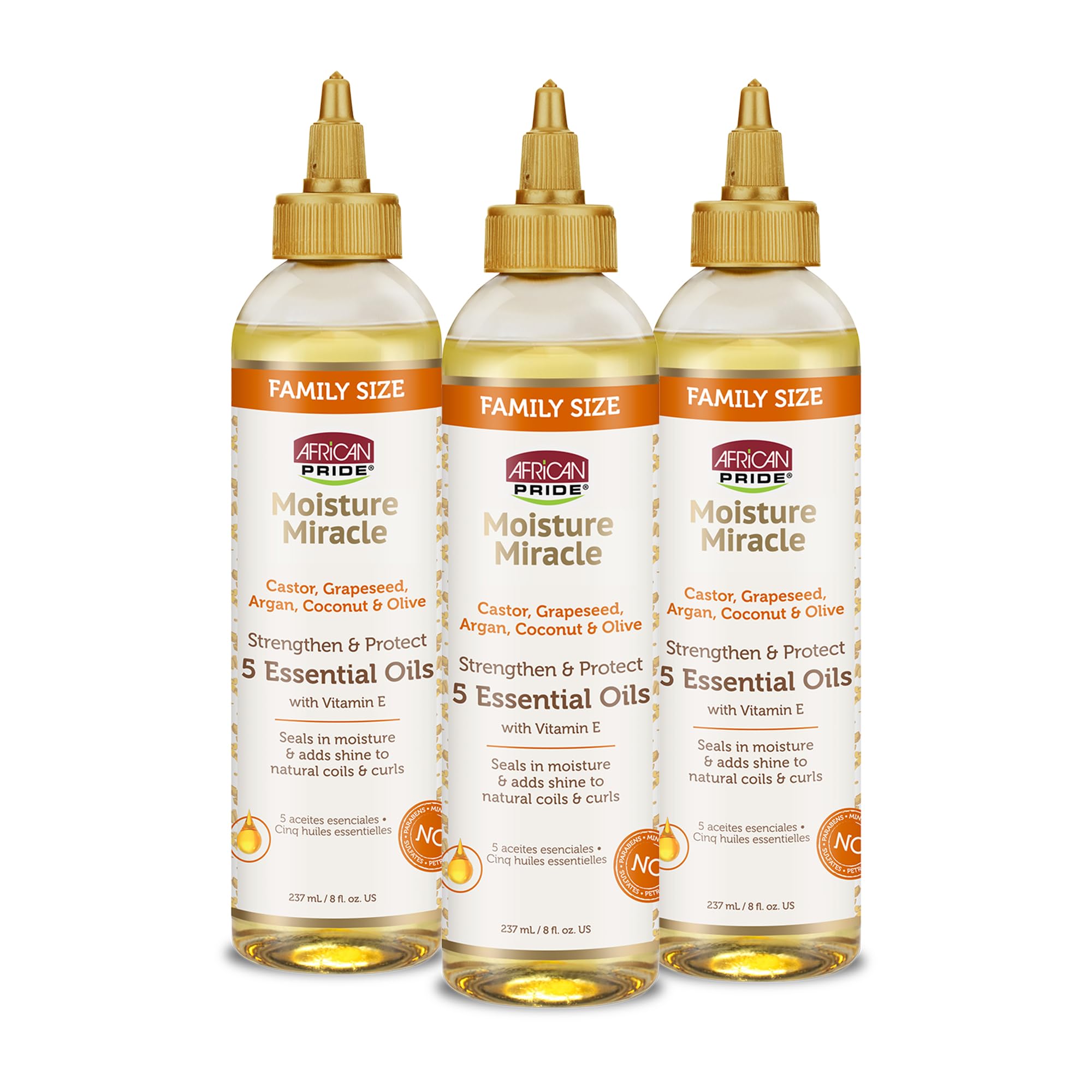 Huile capillaire African Pride Moisture Miracle – bouteille prête à hydrater les cheveux.