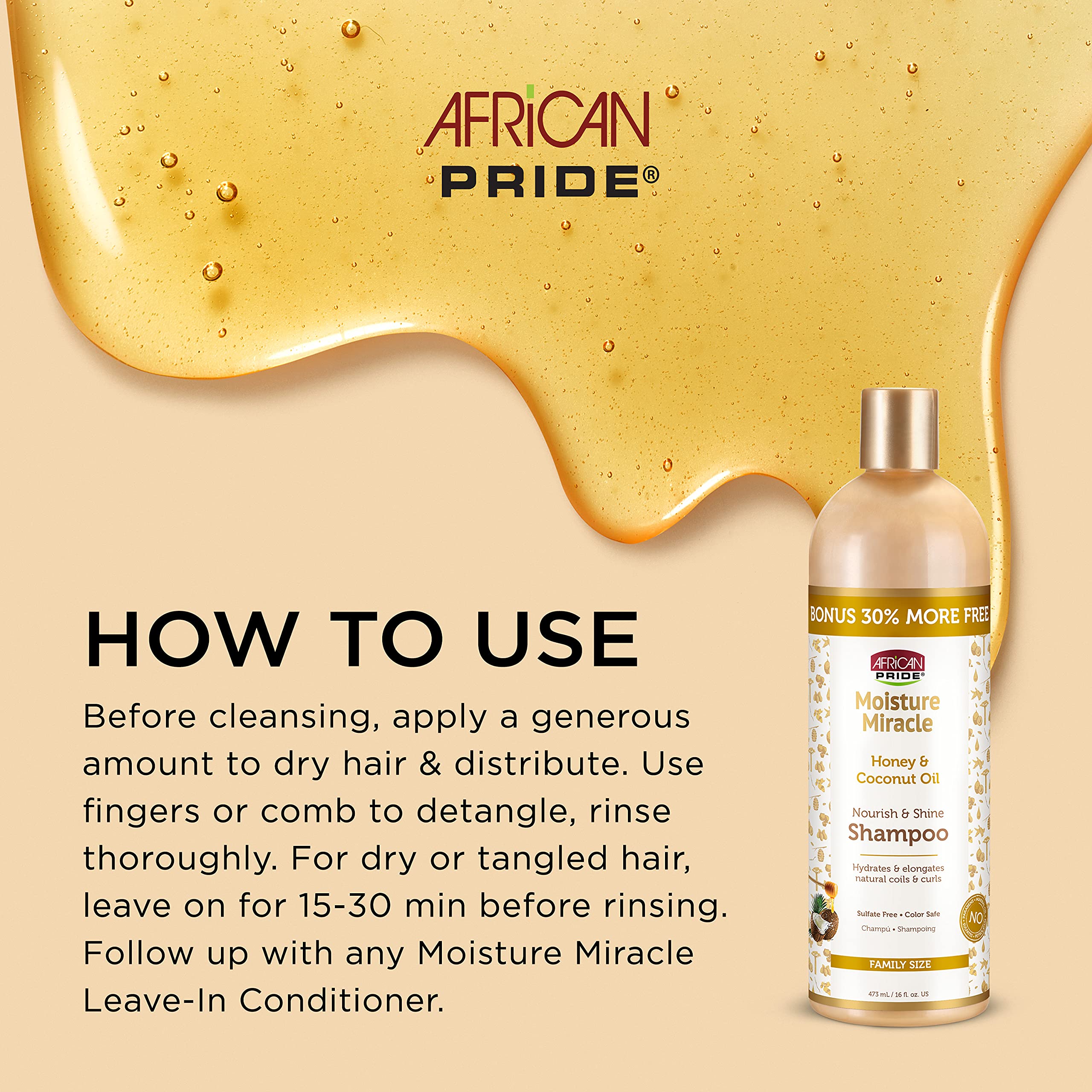 Mousse légère African Pride Moisture Miracle au miel et coco pour démêlage en douceur.