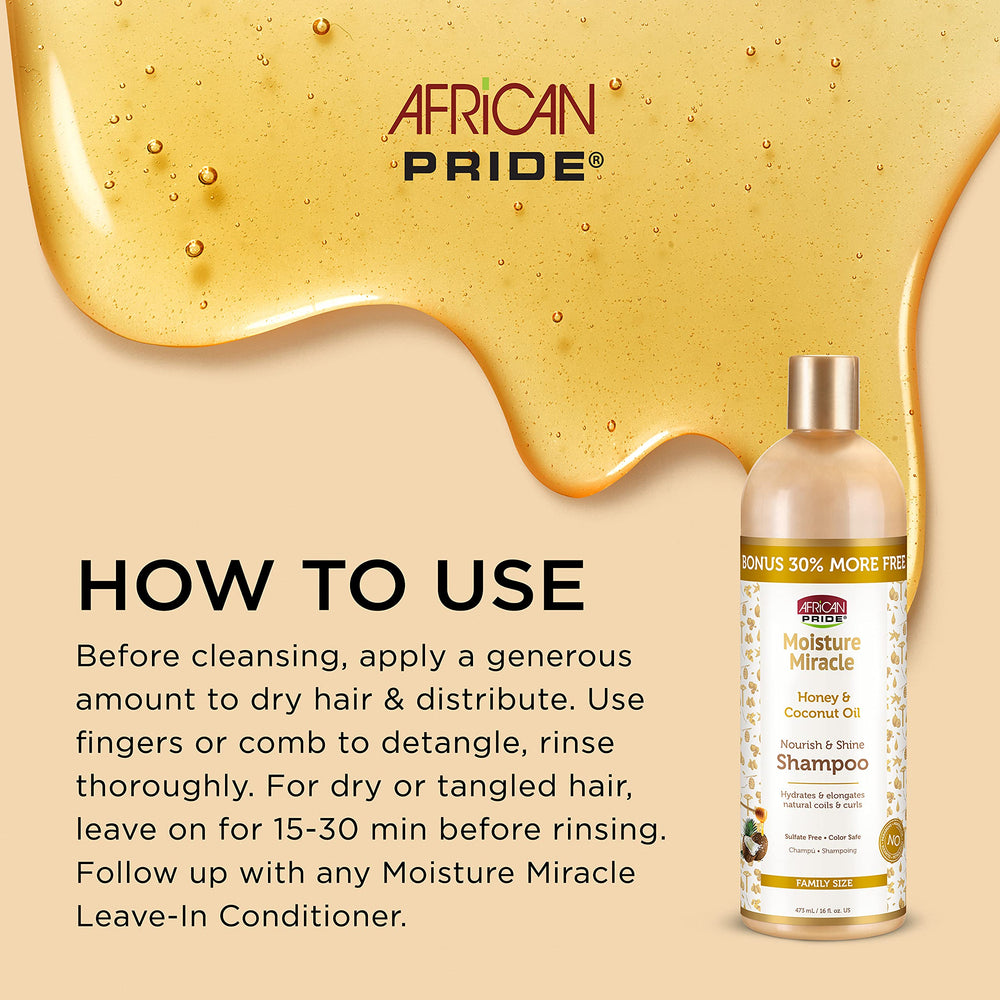 Mousse légère African Pride Moisture Miracle au miel et coco pour démêlage en douceur.
