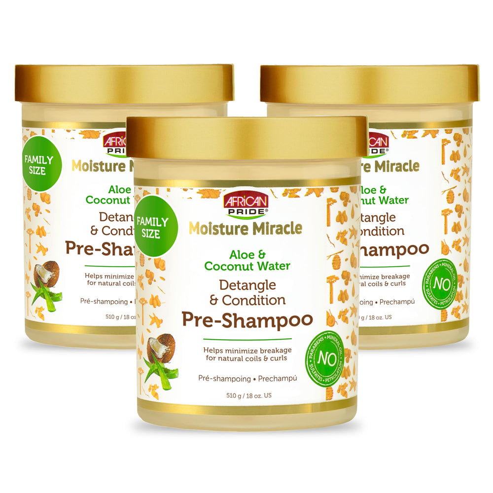 African Pride Moisture Miracle pré-shampoing détangle facilement les boucles naturelles.