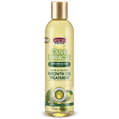 Huile African Pride Olive Miracle dans sa bouteille, soin anti-casse et brillance nourrissante.
