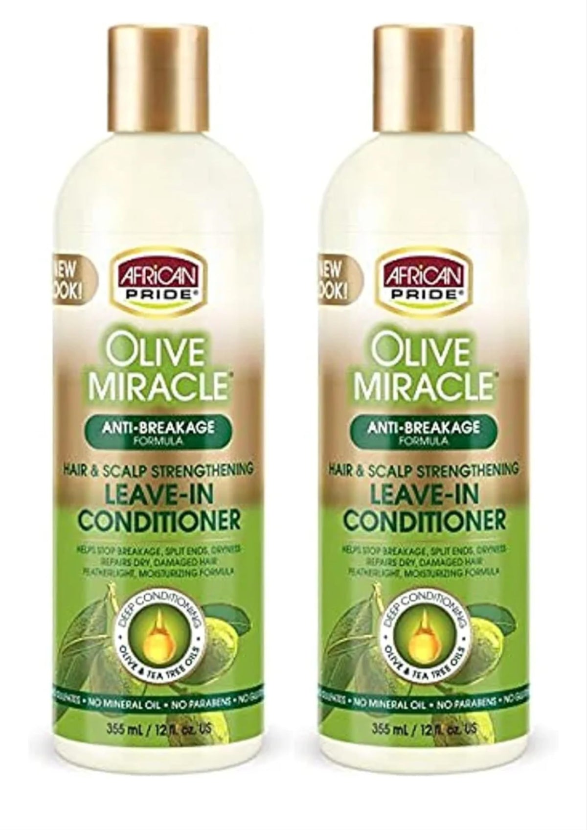African Pride Olive Miracle sans rinçage – double flacon, hydratation rapide pour cheveux