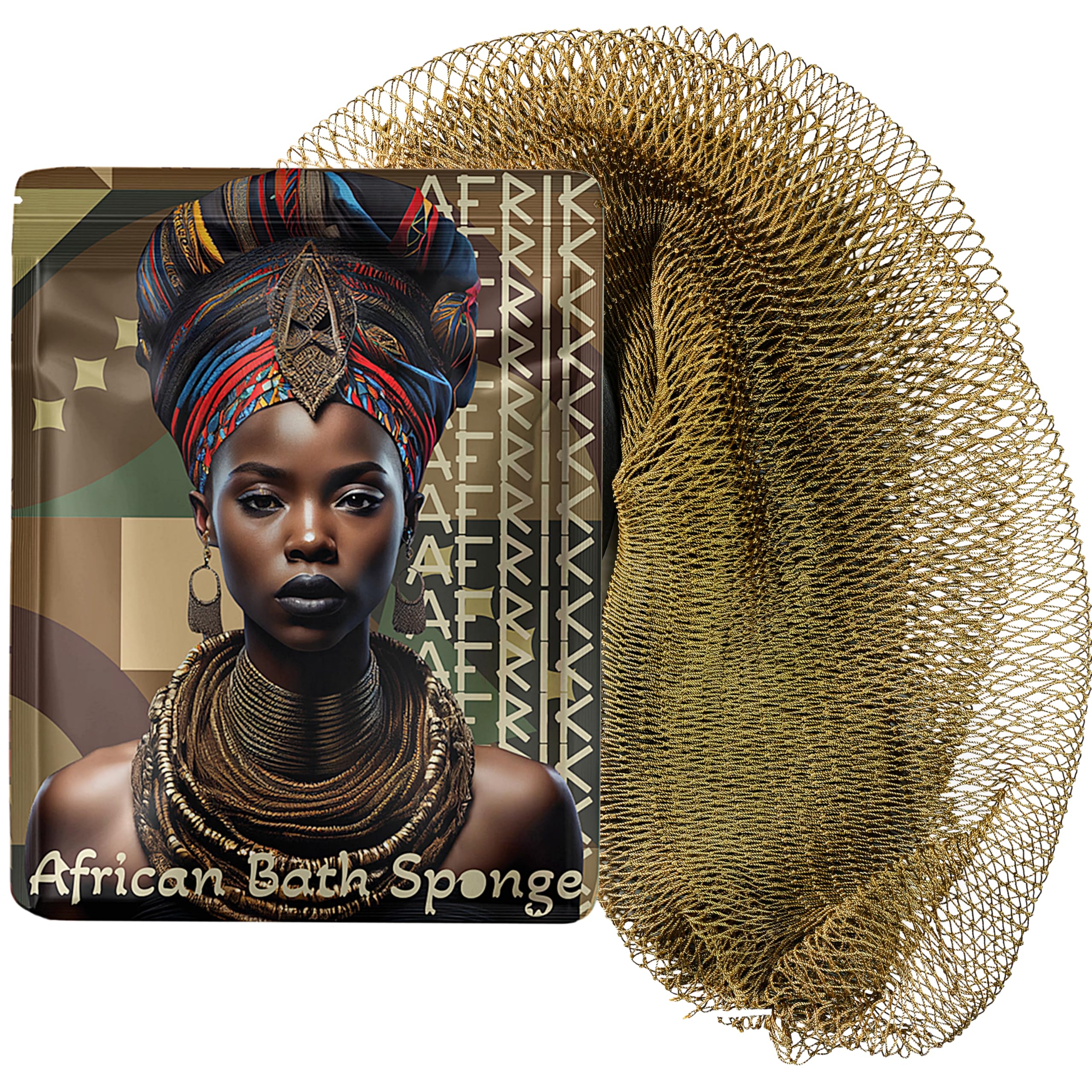 Éponge AFRIKI en filet exfoliante pour le corps, gommage rafraîchissant sous la douche.