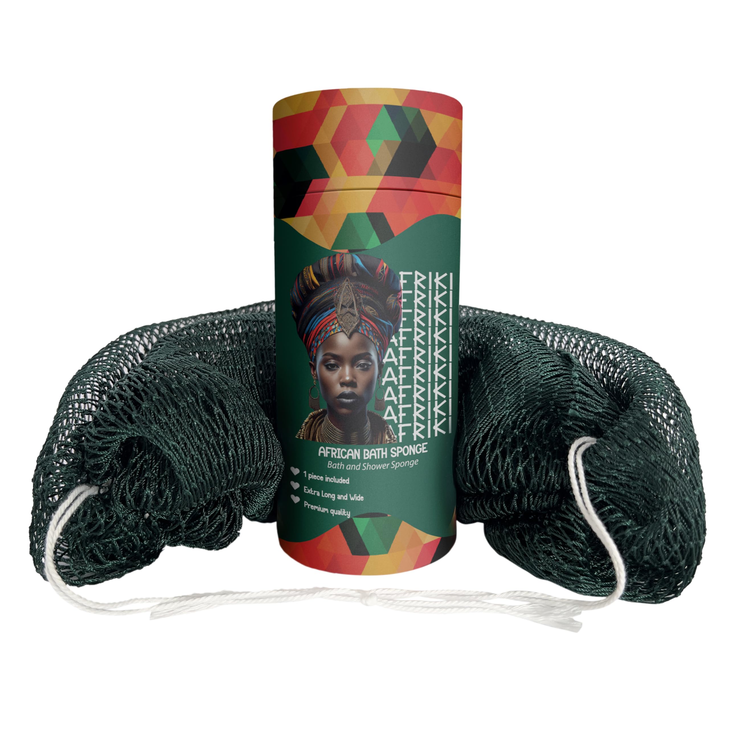 Éponge AFRIKI en filet africain, exfoliation corporelle douce, couleur vert forêt
