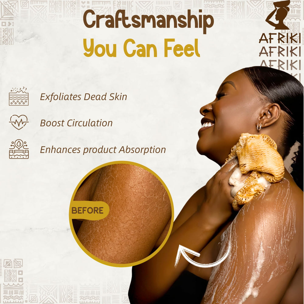 Éponge AFRIKI en filet exfoliant pour la douche - nettoyage en profondeur.