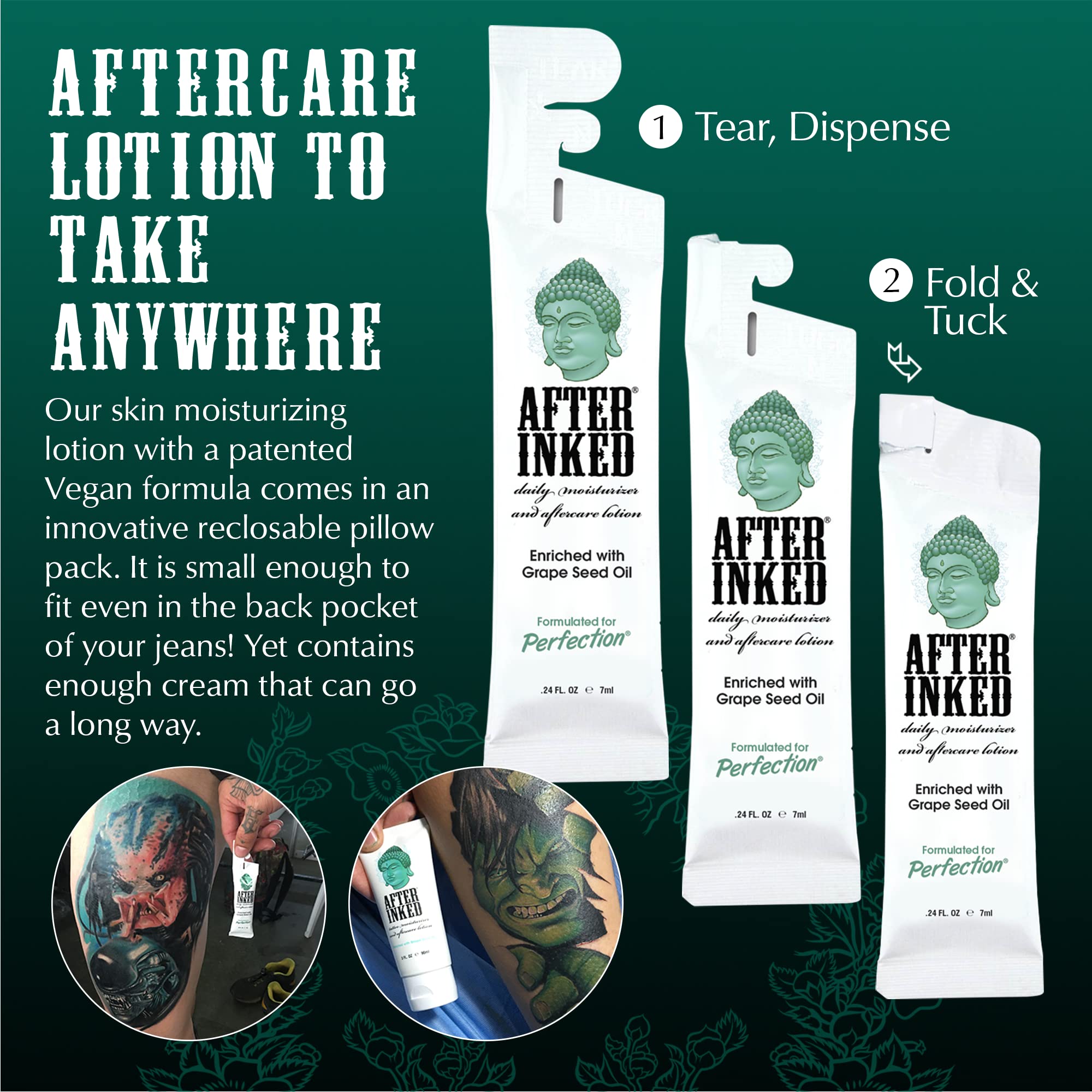 After Inked crème hydratante tatouage 7 ml, soin quotidien pour peaux sèches et couleurs vives.