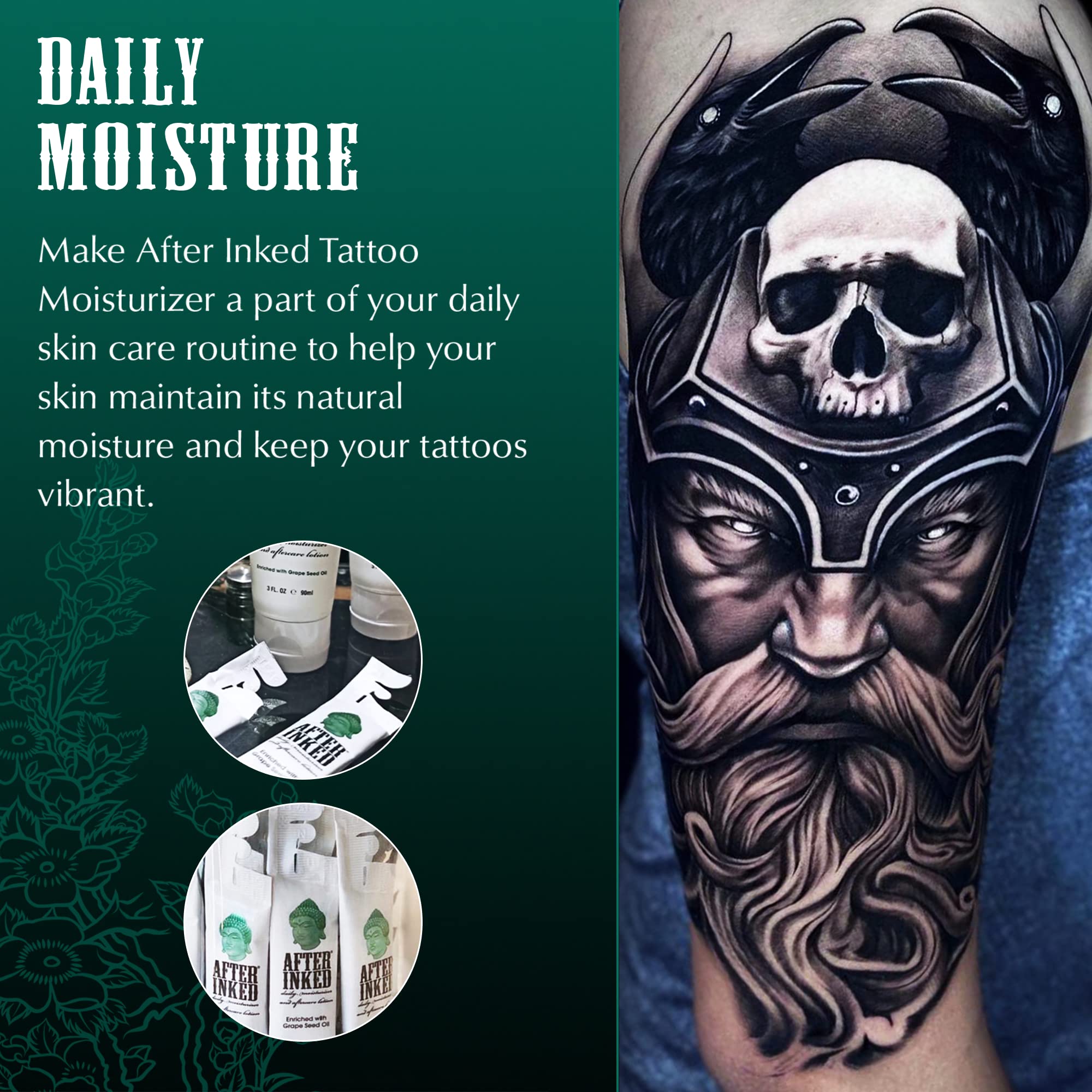 After Inked emballage refermable, solution pratique pour rafraîchir et stocker lotion de tatouage.