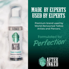 After Inked premier plan mousse nettoyante tatouage, application facile et agréable.