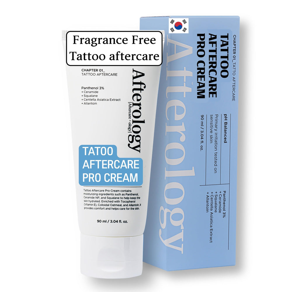 Afterology crème après-tatouage en tube, hydratation douce pour peau tatouée.