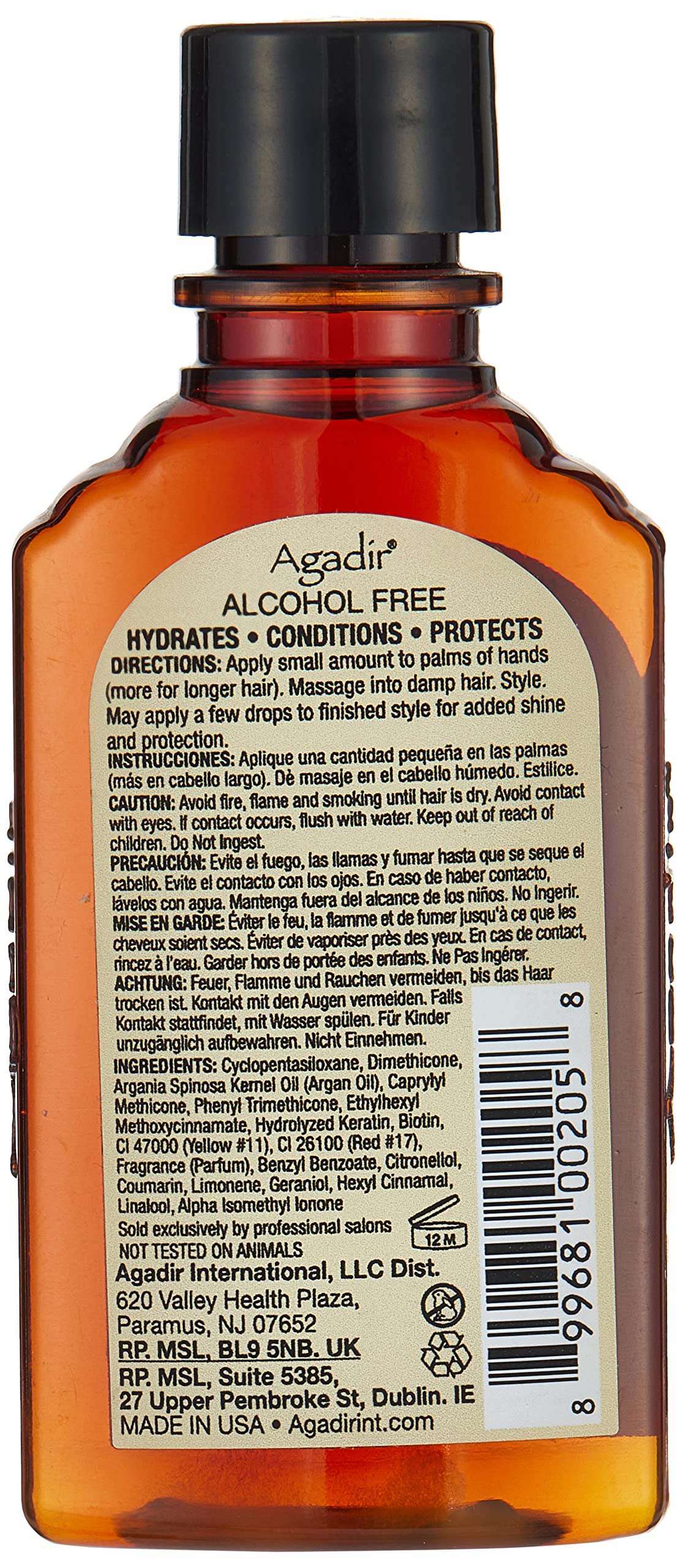 Agadir Huile d’Argan Formule Sans Alcool, utilisation légère et non grasse
