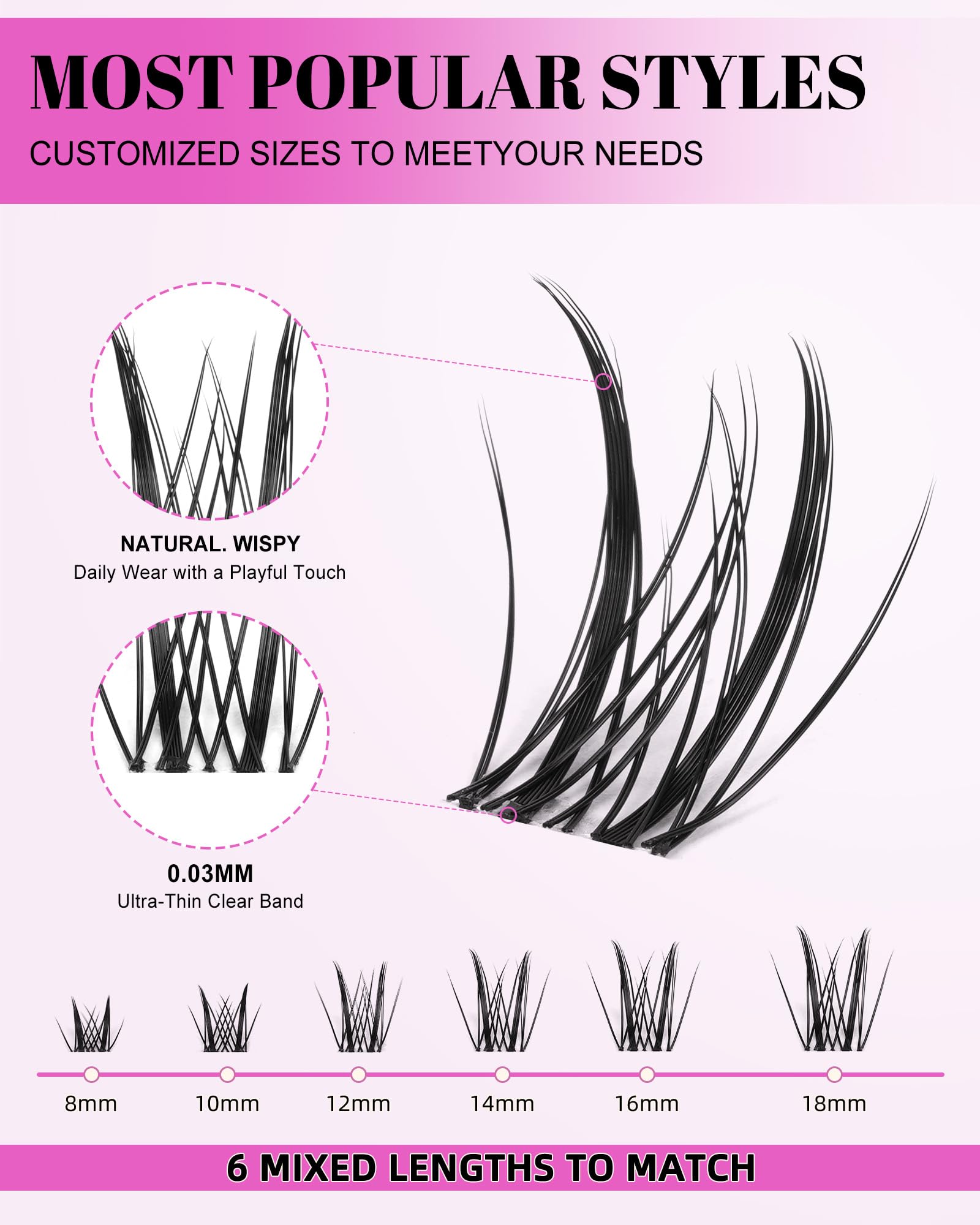 AGGRAD Aphrodite Lash Clusters: bande invisible 0-03mm pour port confortable