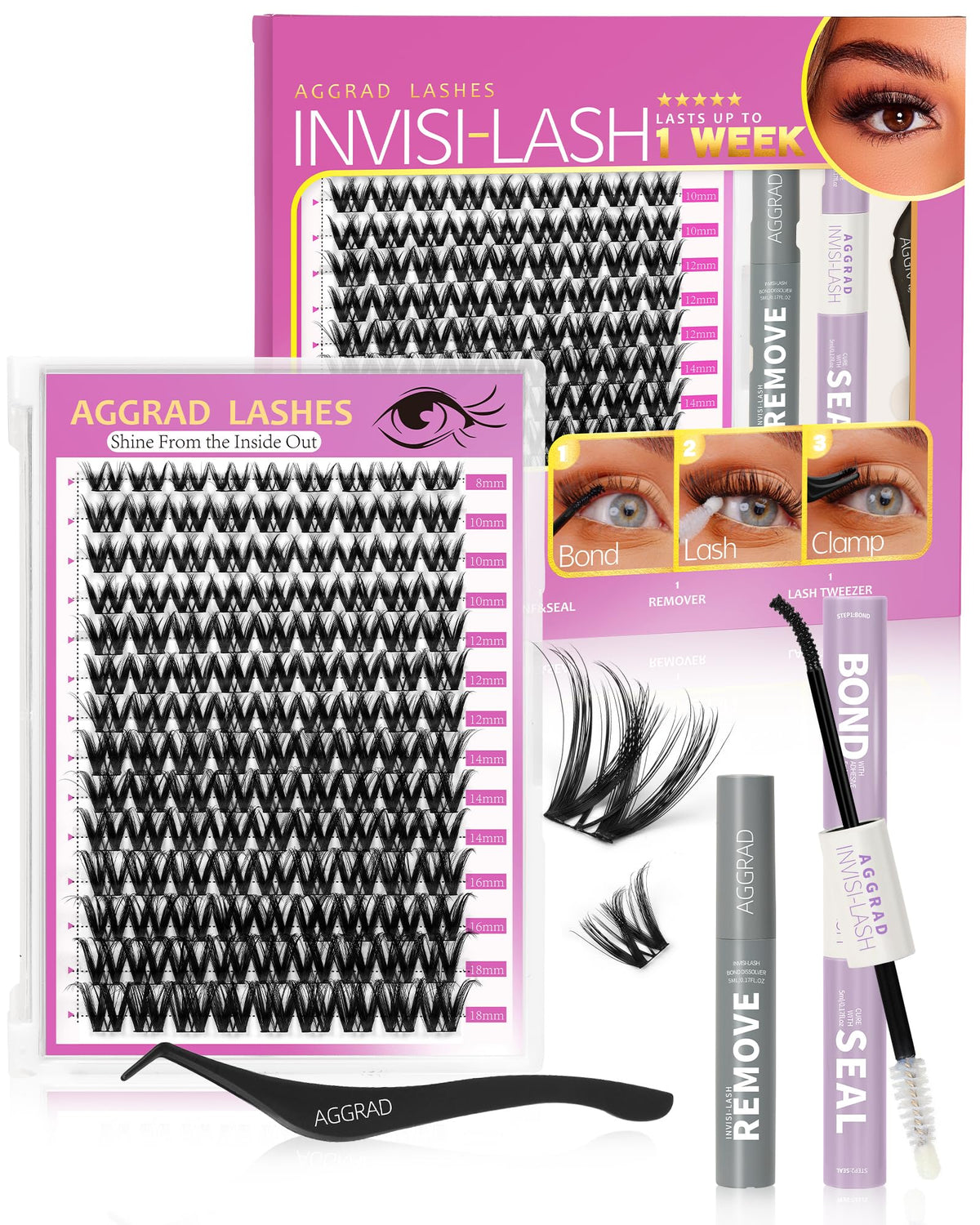 AGGRAD Flora Lash – grappes hybrides volume 8-18 mm pour un regard dense et naturel.