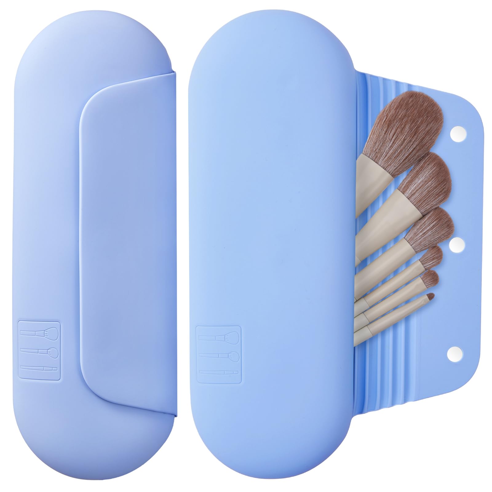 AGIKET étui pinceaux en silicone bleu, rangement pratique pour voyage.