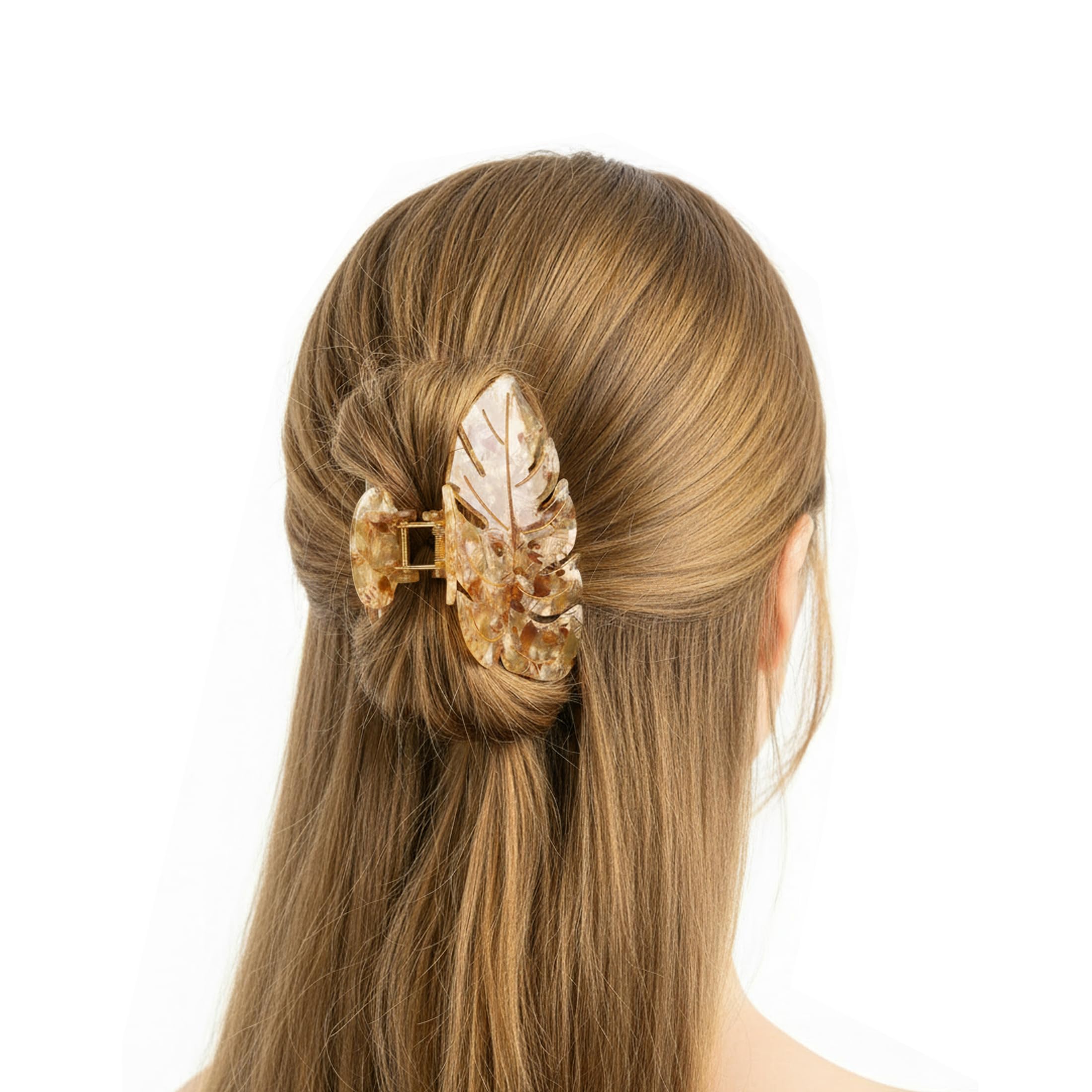 Barrette feuille gris ivoire Agirlvct, allure discrète pour toutes les occasions.