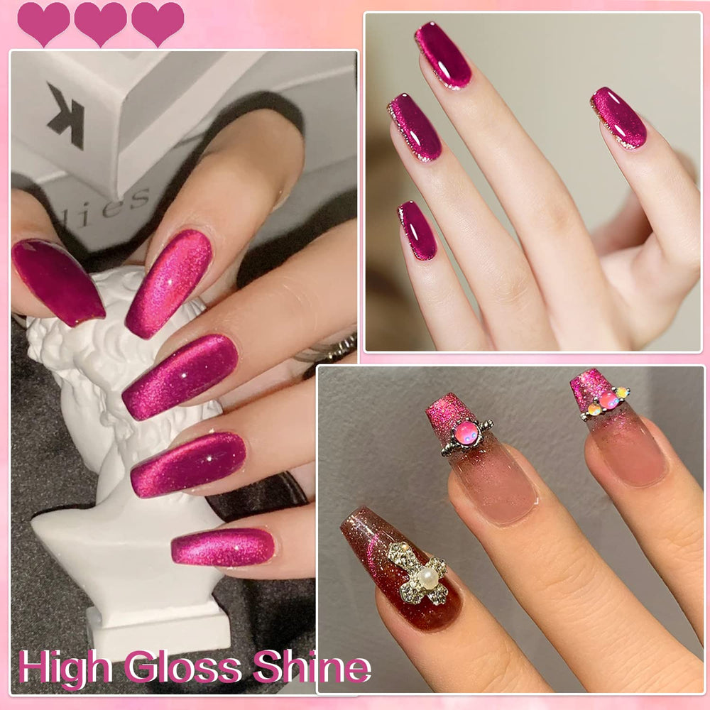 AHAMIOU bouteille vernis gel rose foncé, brillance durable et effet holographique.