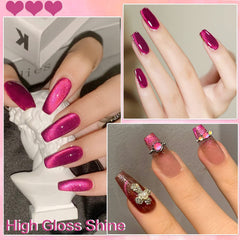 AHAMIOU bouteille vernis gel rose foncé, brillance durable et effet holographique.