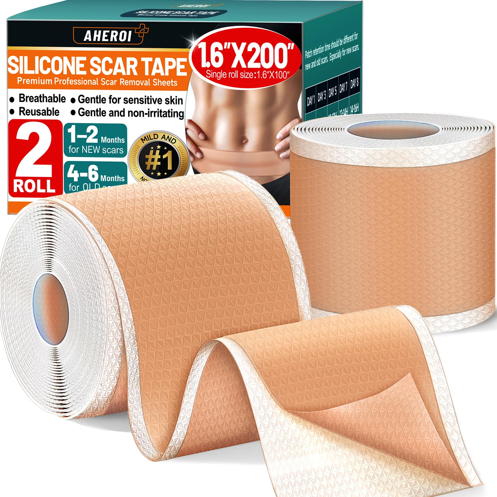 Bande silicone Aheroi – rouleaux à couper pour diverses cicatrices.