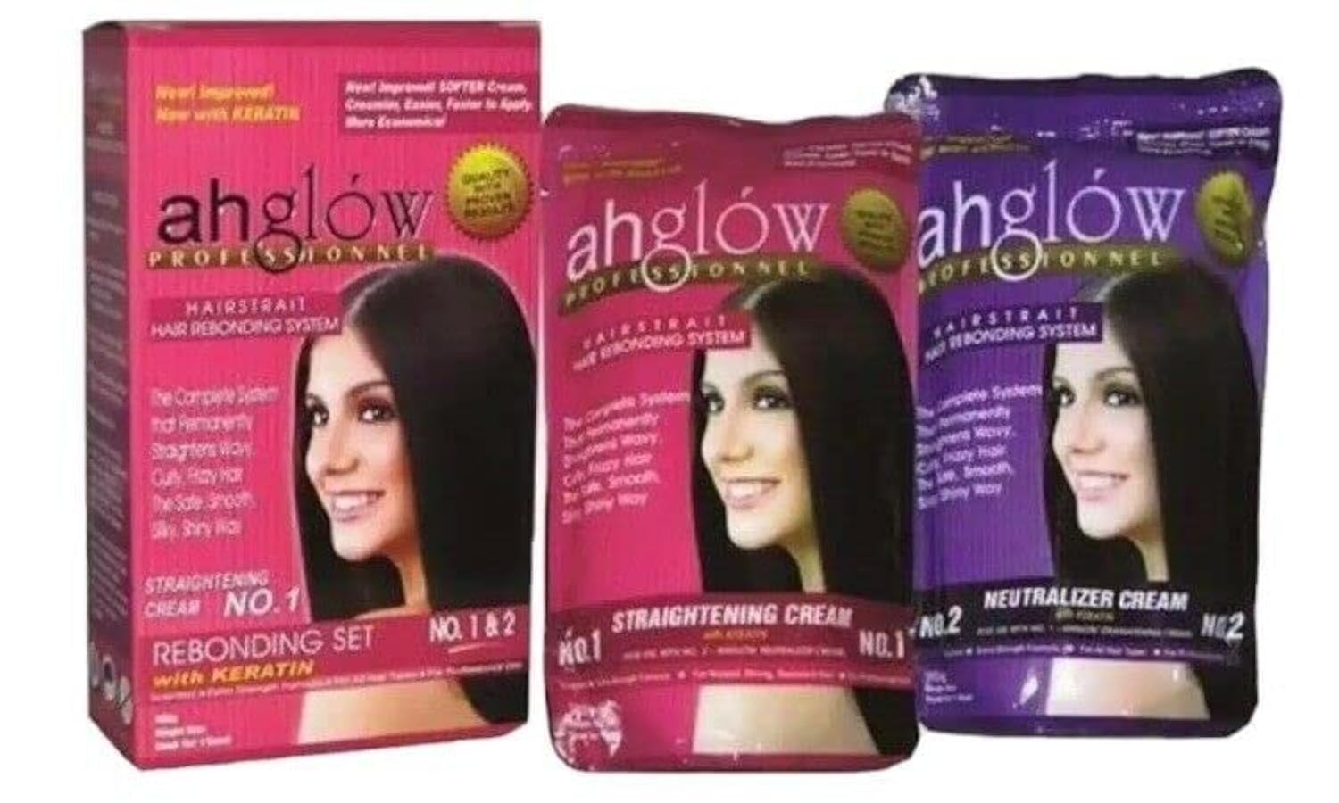 Ahglow système lissage Keratine 165g — préparation rapide pour cheveux rugueux et bouclés
