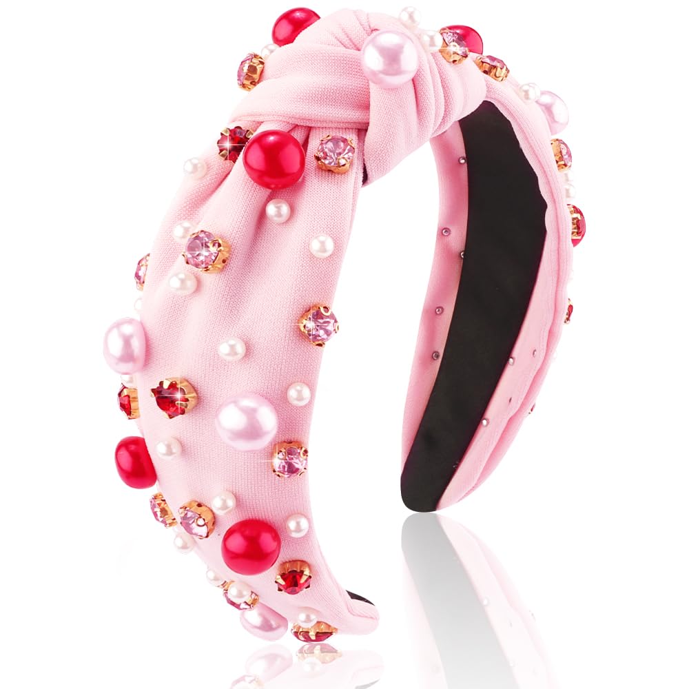 AHONEY bandeau noué en perles et cristaux rose, allure glamour.