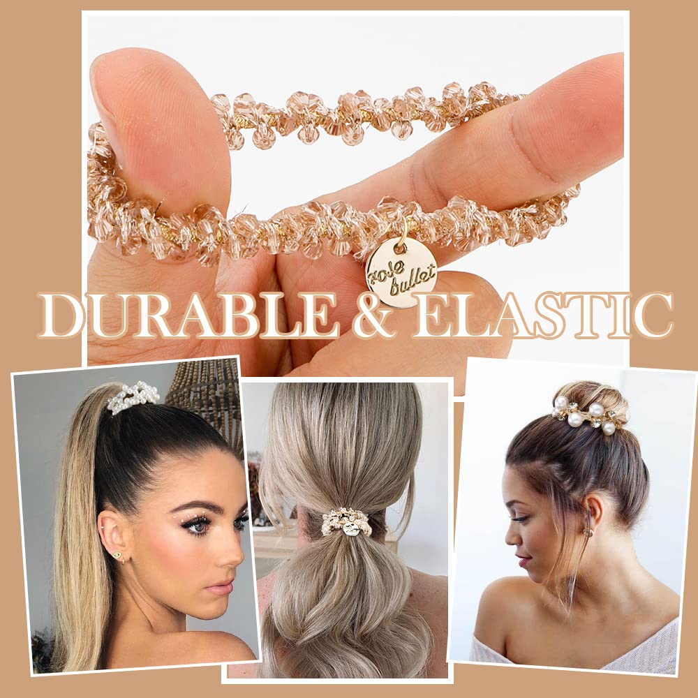AHONEY – Lot neuf elastiques cheveux perles et cristaux, style polyvalent.