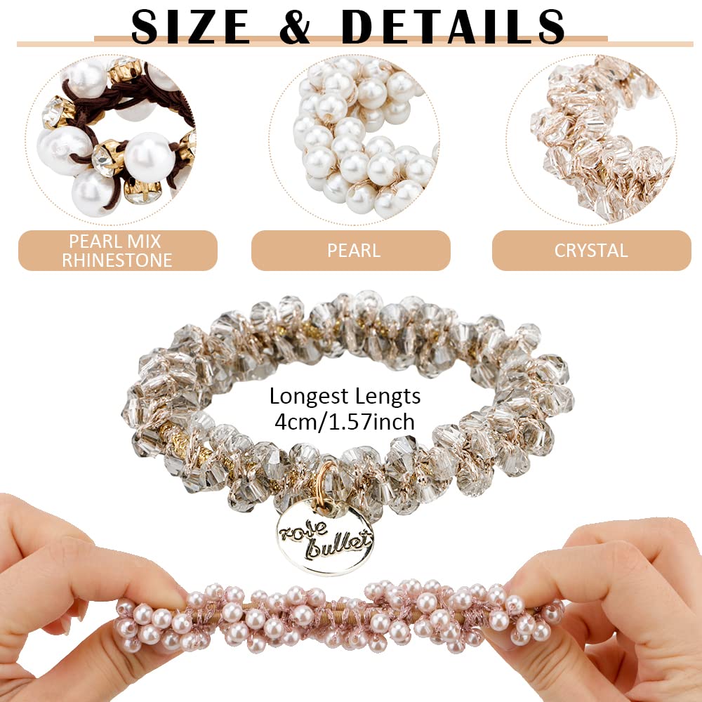 AHONEY – Elastiques cheveux perles et cristaux, idéal pour boho et occasions.