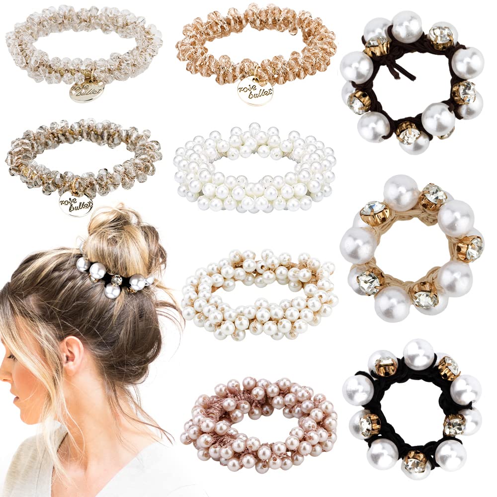 AHONEY – Elastiques cheveux perles et cristaux, look chic et durable.