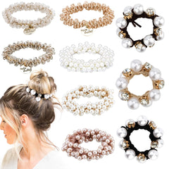 AHONEY – Elastiques cheveux perles et cristaux, look chic et durable.