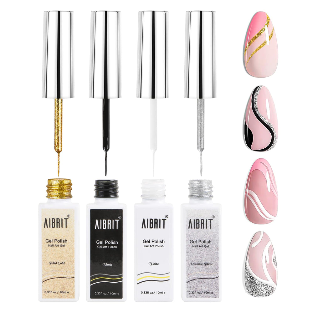 AIBRIT Gel Liner Art Polish: ensemble de 4 couleurs pour un nail art précis et polyvalent.