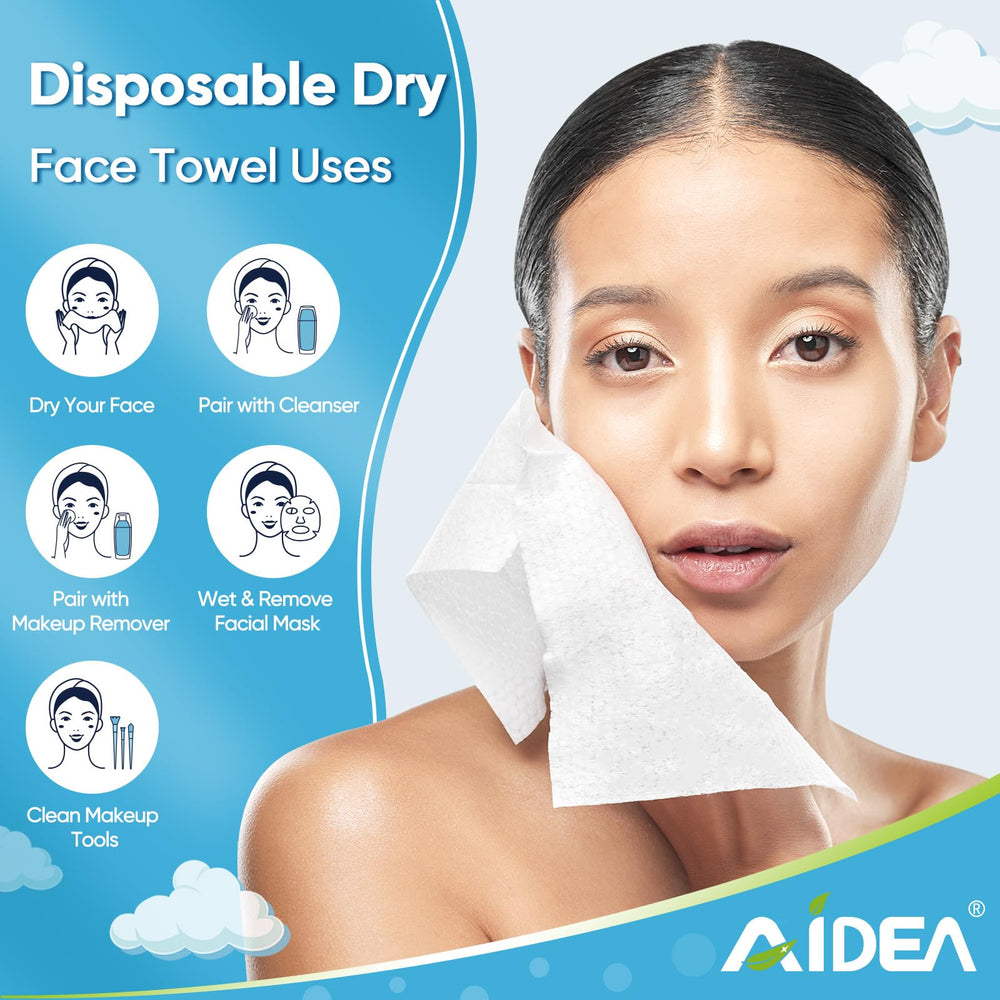 Boîte AIDEA de 600 lingettes visage, pratique et compacte.