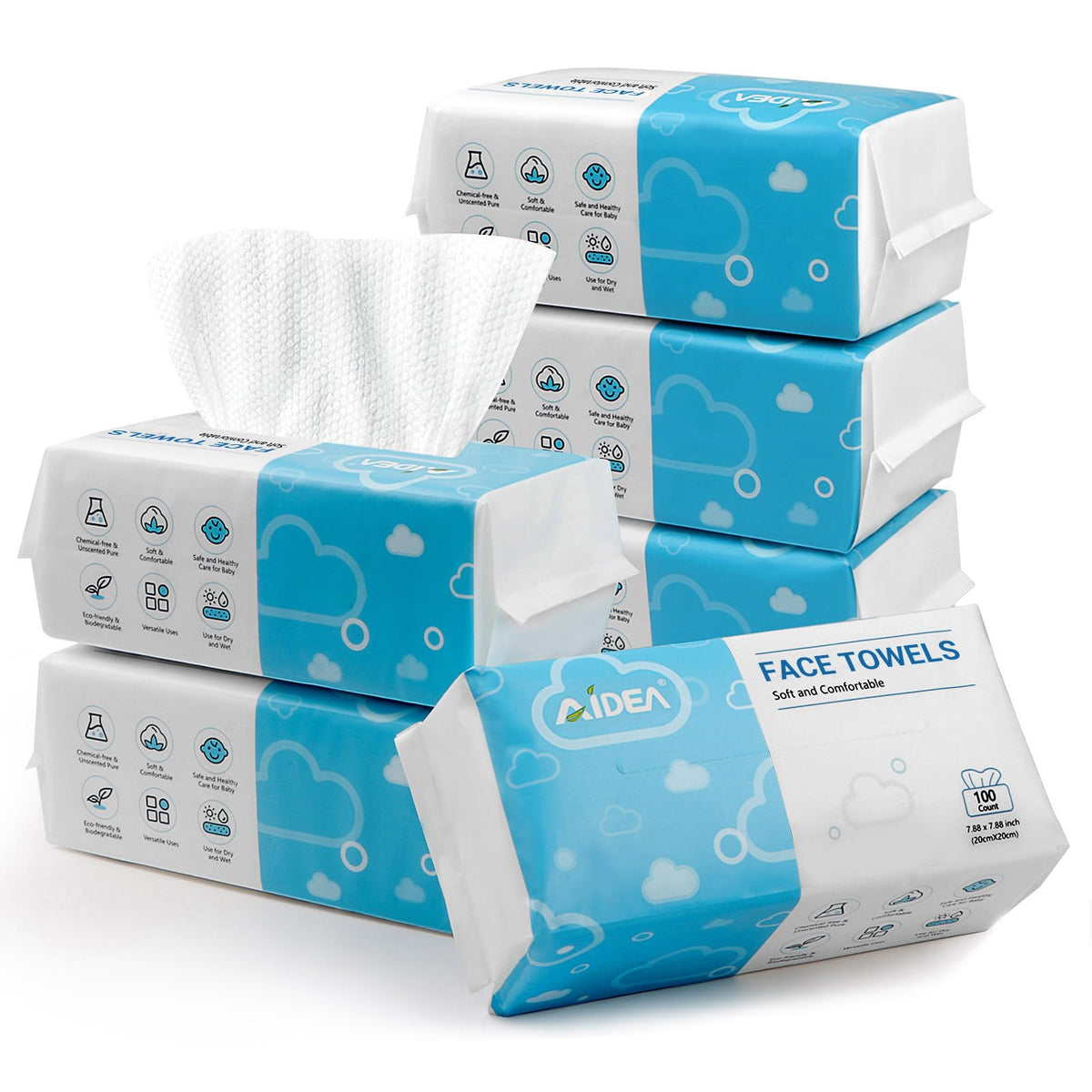 Lingettes visage jetables AIDEA douces et absorbantes pour le démaquillage.