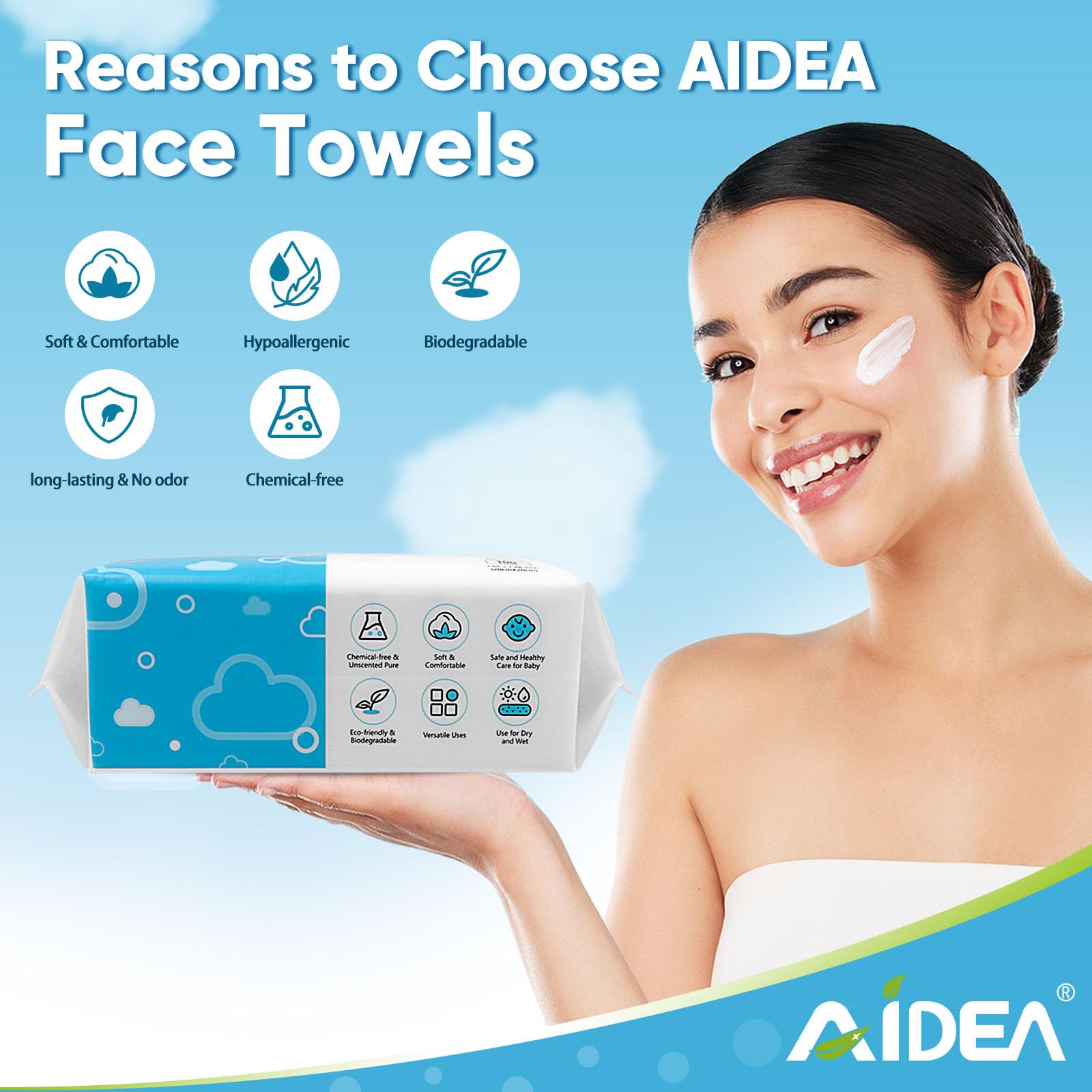 Lingettes visage AIDEA pratiques pour voyage, format prêt à emporter.