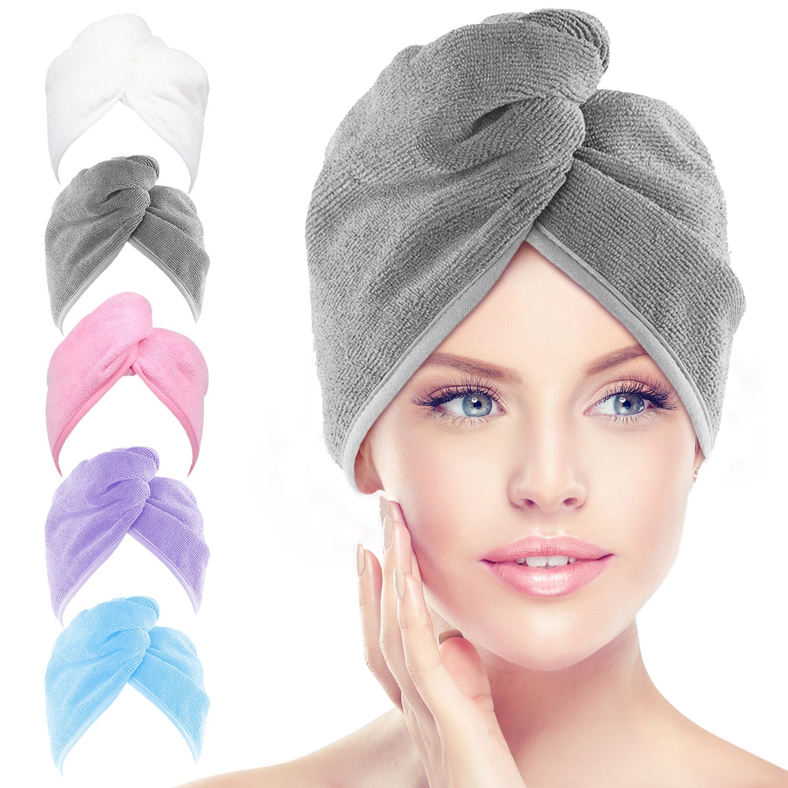 AIDEA serviette cheveux microfibre, ensemble 5, absorption élevée pour séchage rapide.