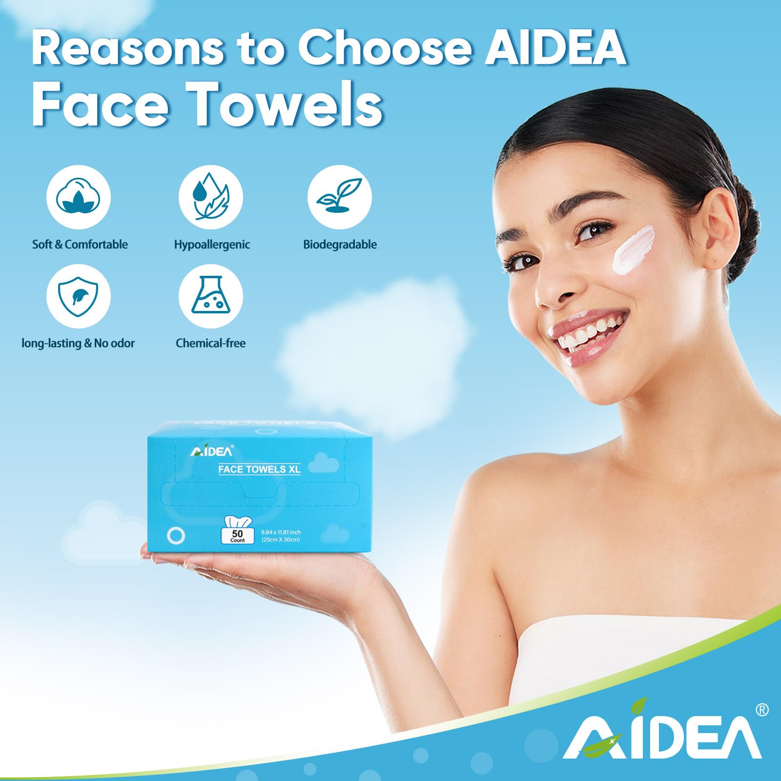 AIDEA XL lingettes pratiques en lot de 50 pour domicile et voyage