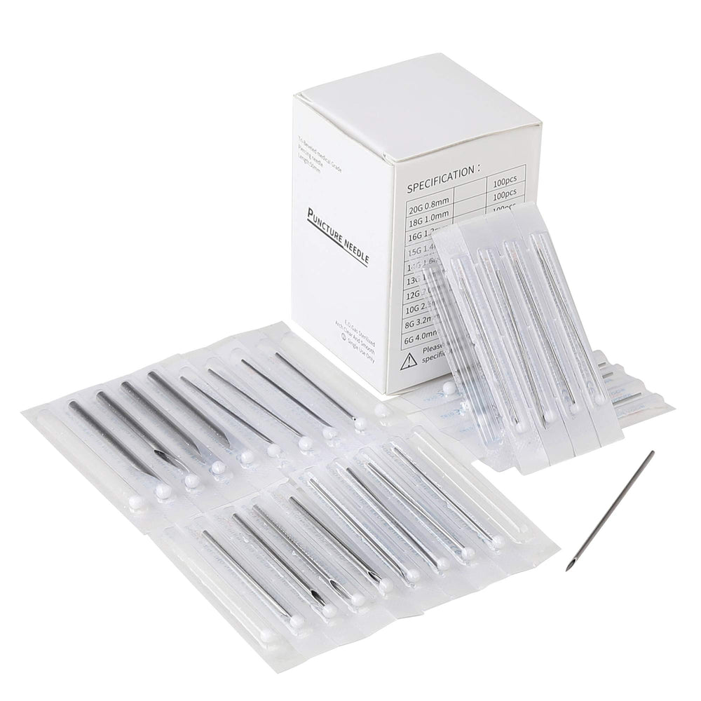 Aiguilles de piercing 100 pièces 15G 1-4mm, emballage discret et sûr pour professionnels.