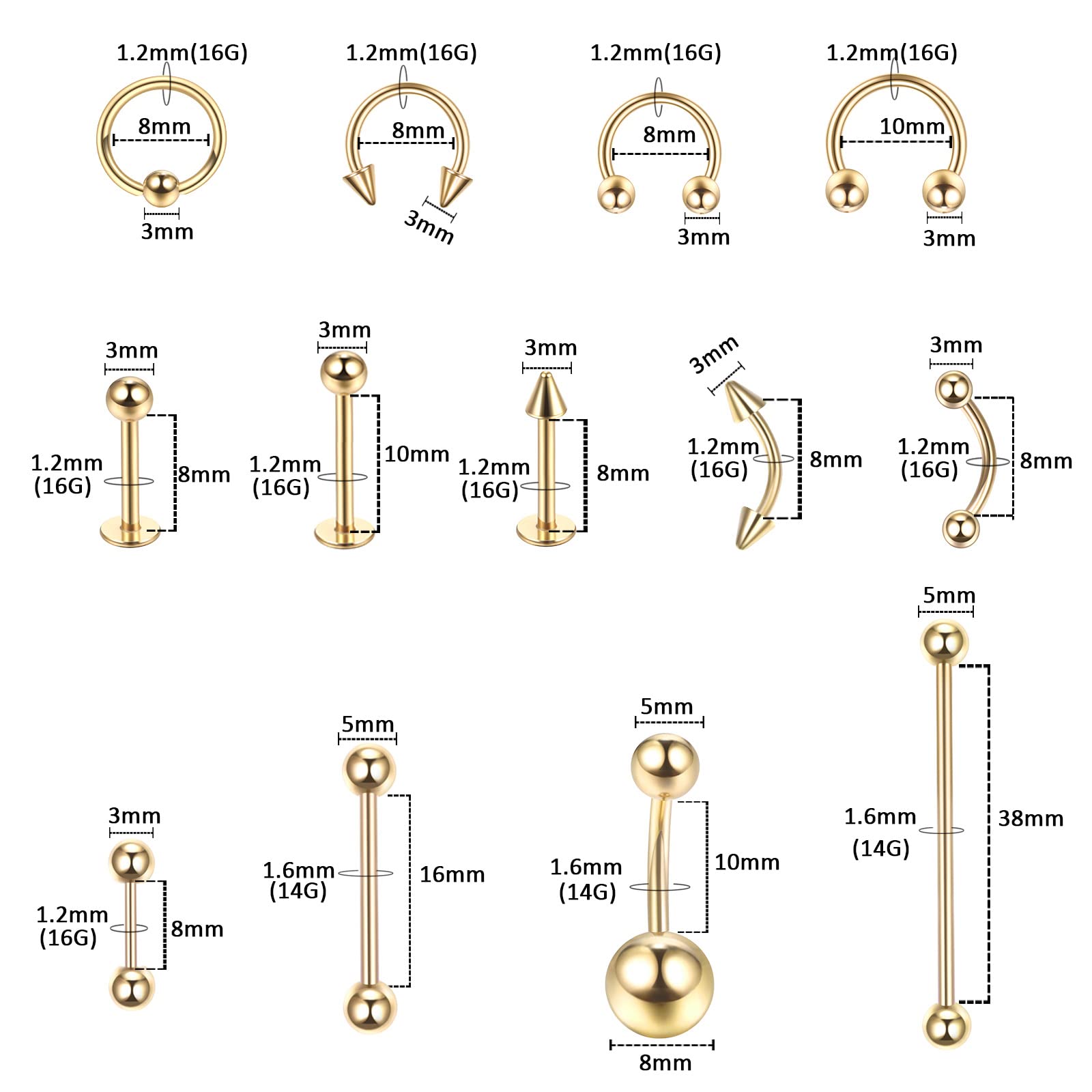 Aiguilles piercing 14G/16G: précision lors des poses.