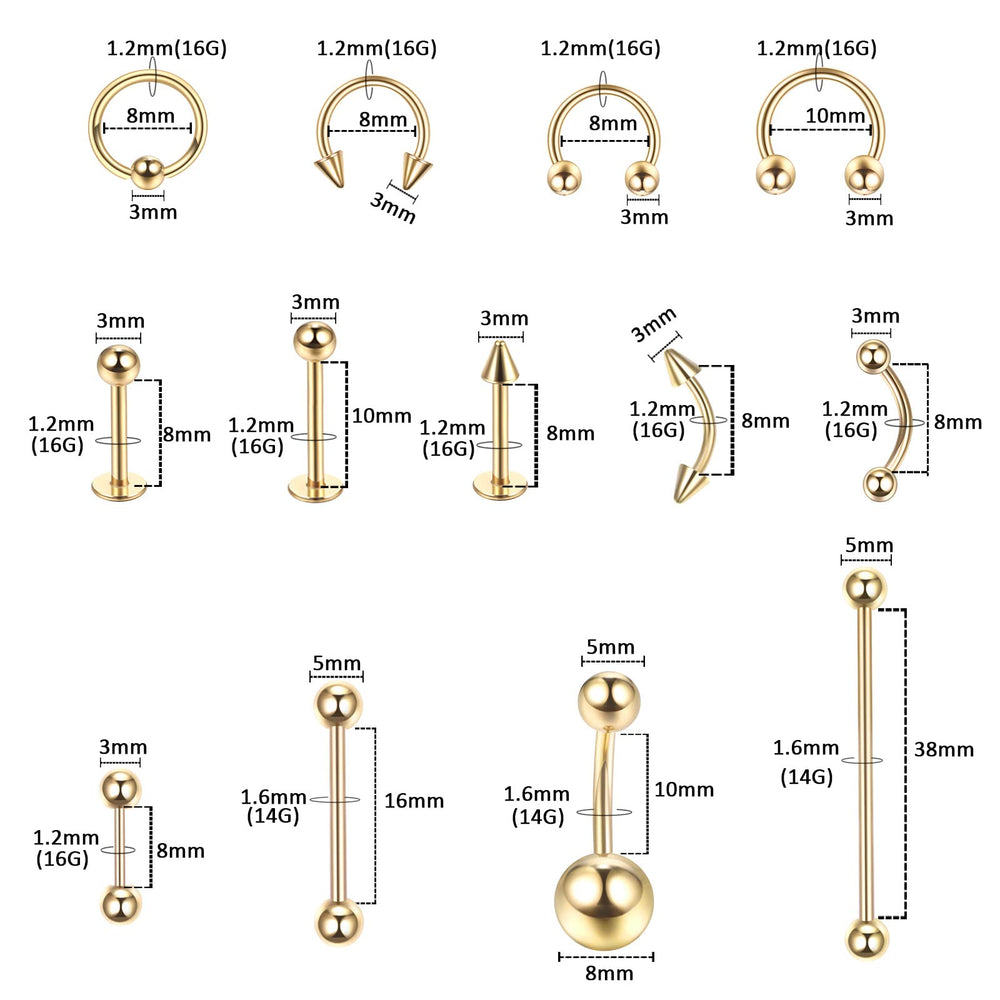 Aiguilles piercing 14G/16G: précision lors des poses.