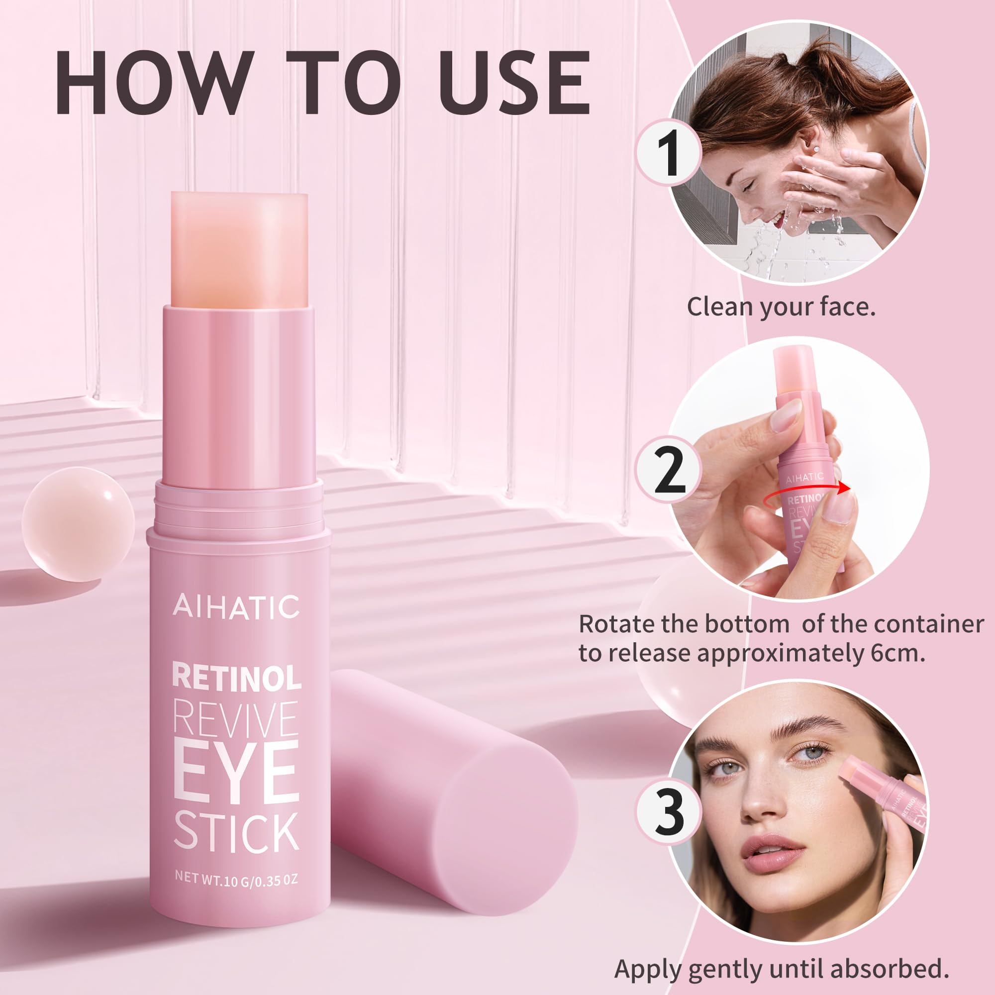 Aihatic Retinol Eye Balm Stick closeup highlighting smooth finish