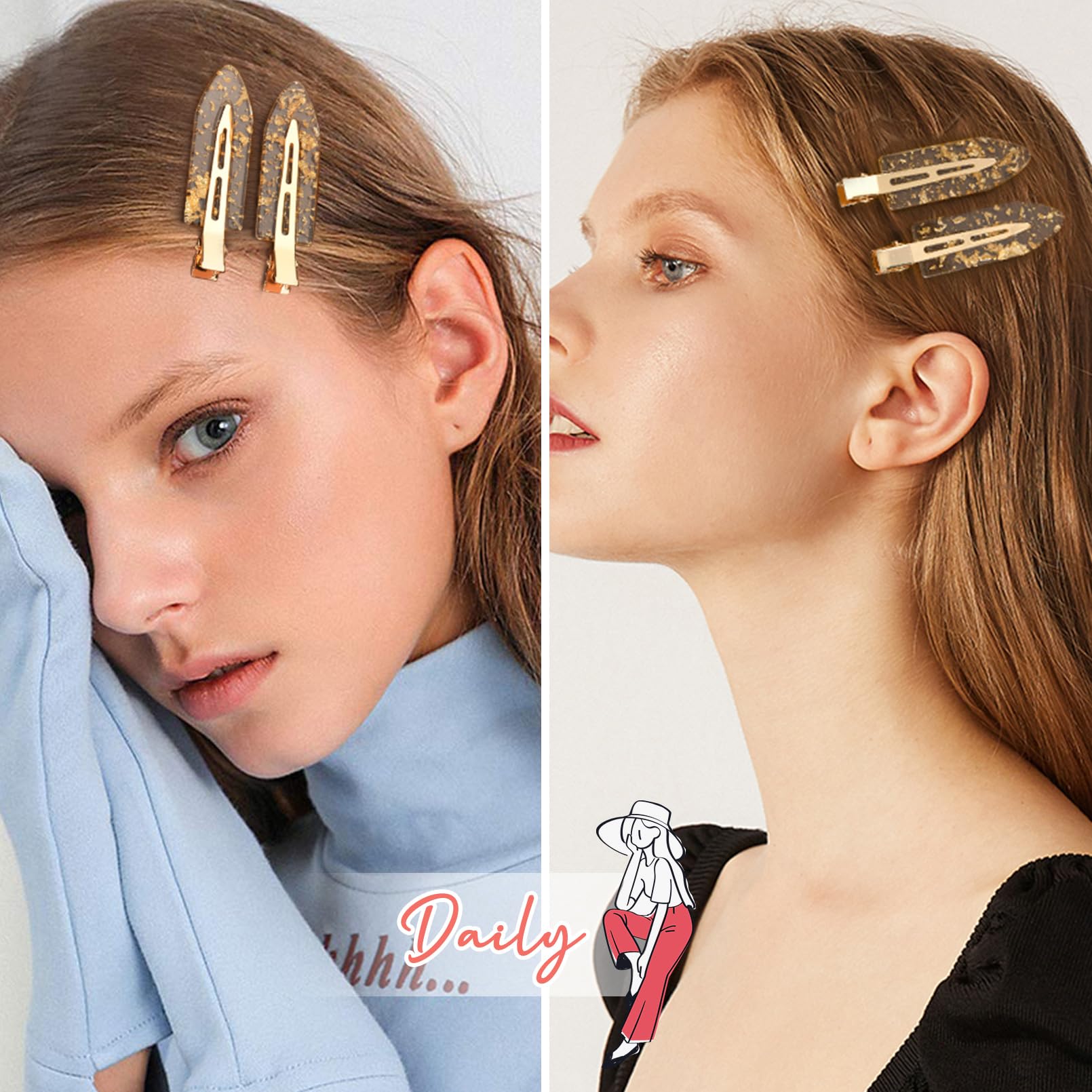 Barrette Aileam utilisation polyvalente pour diverses coiffures durables.