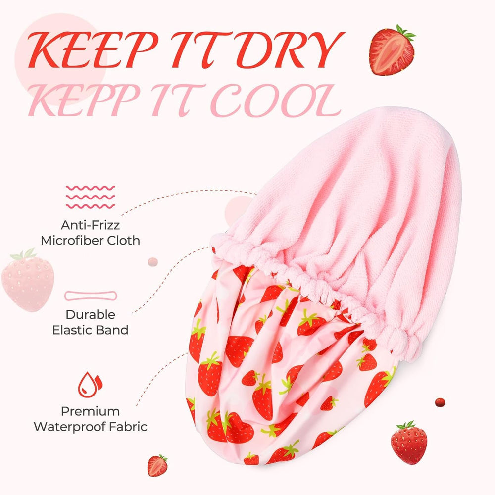 Bonnet de douche Aileam avec motif fraises rose, style et protection.