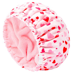 Bonnet de douche Aileam, extérieur rose cœur, protège les cheveux pendant la douche.