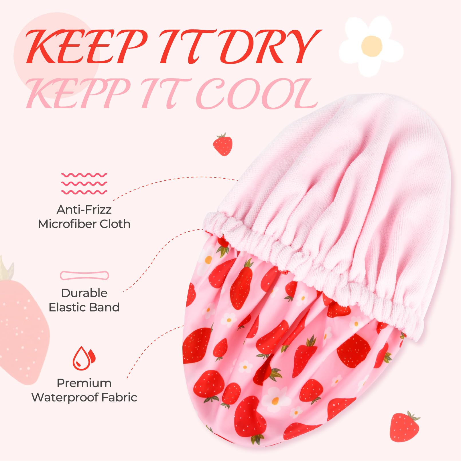 Casquette douche Aileam imperméable rose maintien efficace pour cheveux épais