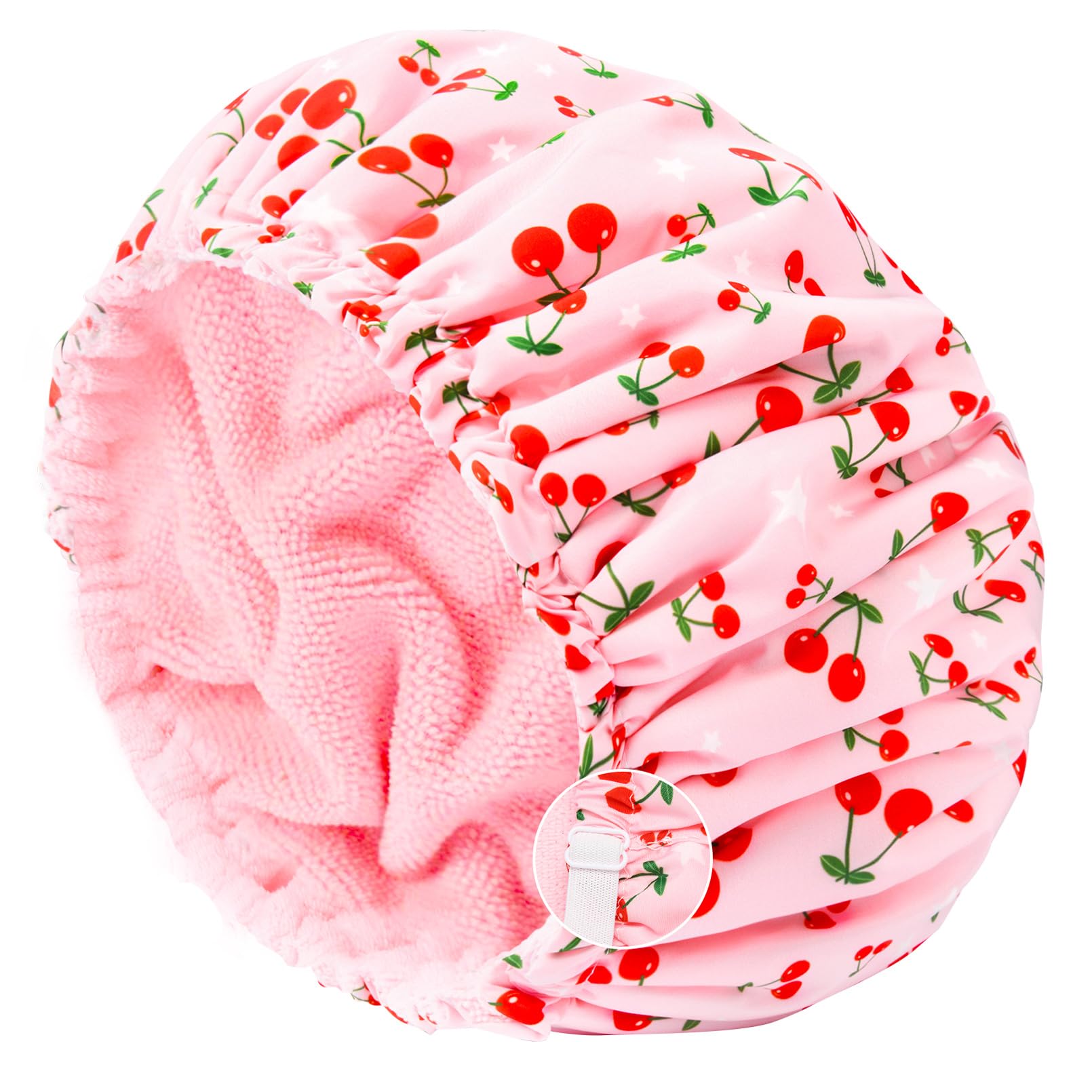 Chapeau de douche Aileam avec motif cerises rose protège les cheveux pendant la douche
