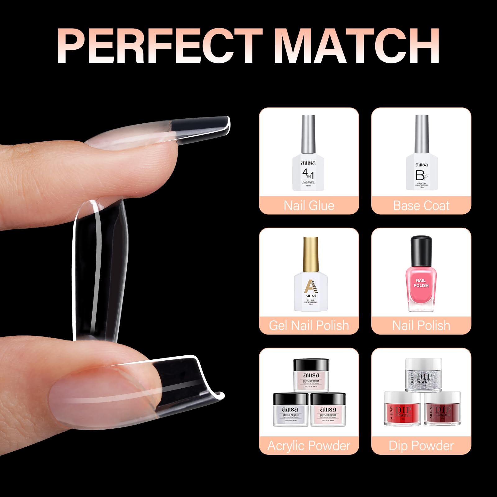 Application facile des tips AILLSA sur ongles grâce à surface lisse.