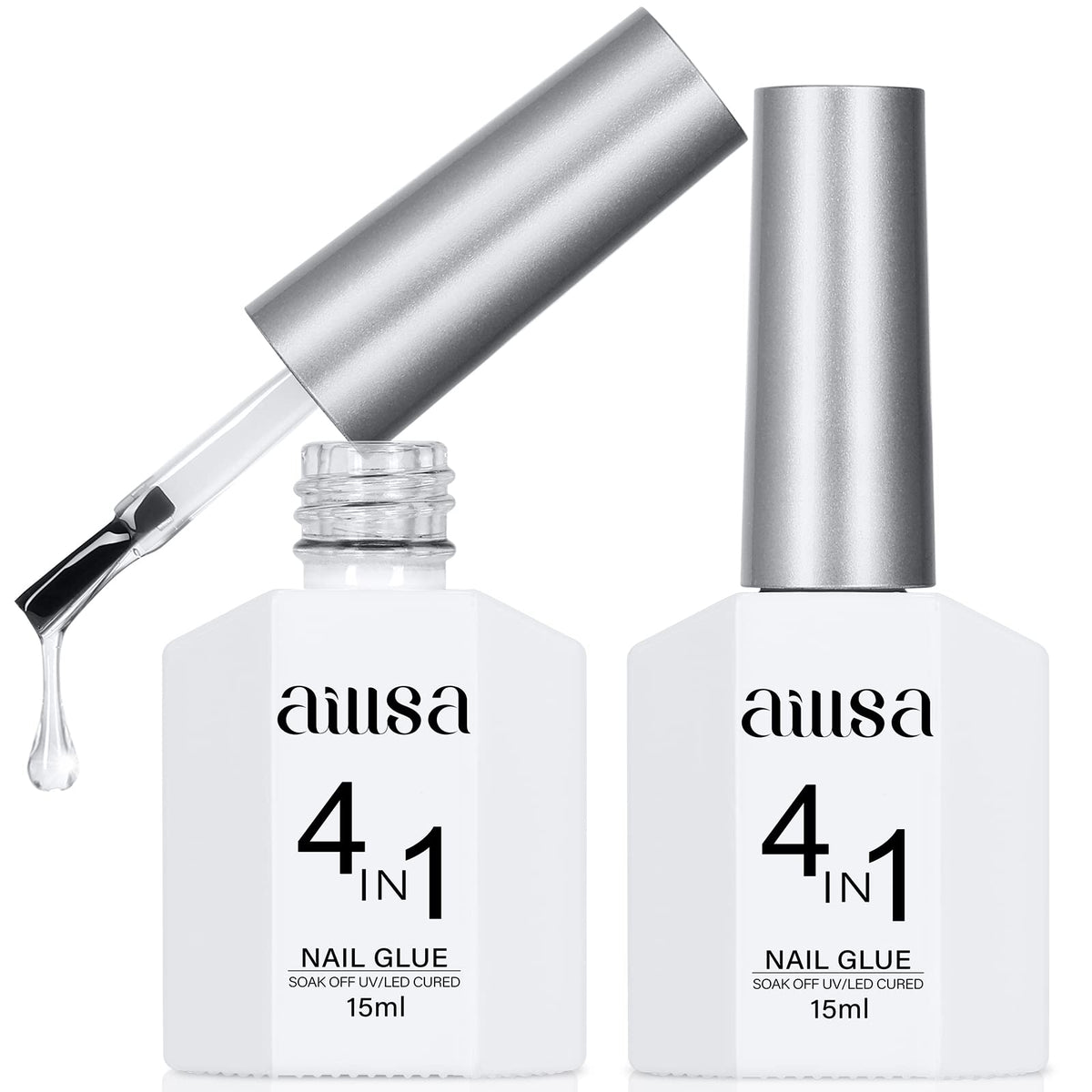 AILLSA colle gel ongles 4-en-1 avec brosse intégrée, application rapide.