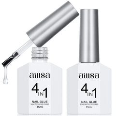 AILLSA colle gel ongles 4-en-1 avec brosse intégrée, application rapide.